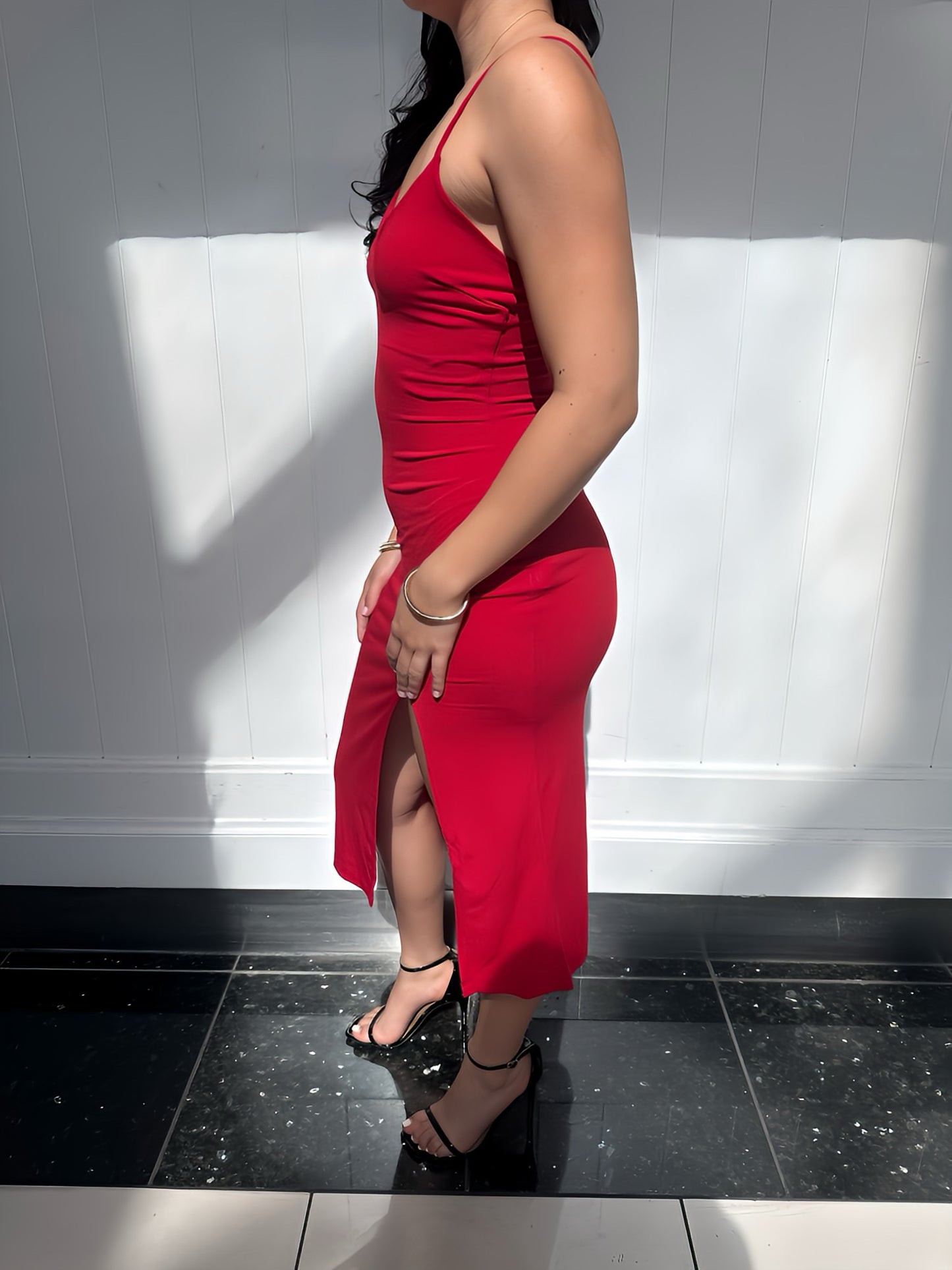 Attractive In Red Slit Dress