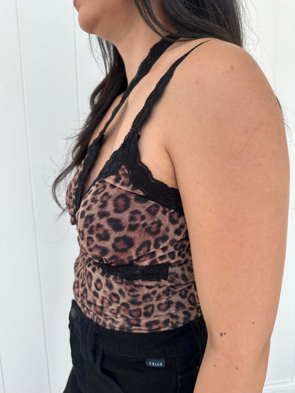 Leopard Moment Mesh Top